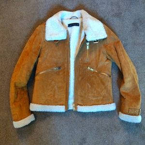 Zara genuine suede shearling jacket